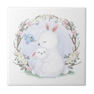 CARREAU CÉRAMIQUE: MÈRE + BÉBÉ BUNNY