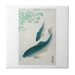  CARREAU CÉRAMIQUE: OHARA KOSON : CARP/KOI 1926 