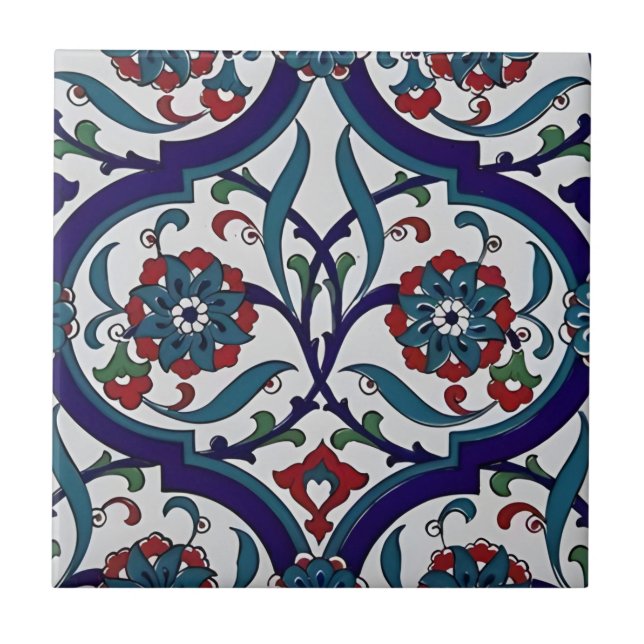 Carreau céramique peinte à la main motifs floraux contempo (Devant)