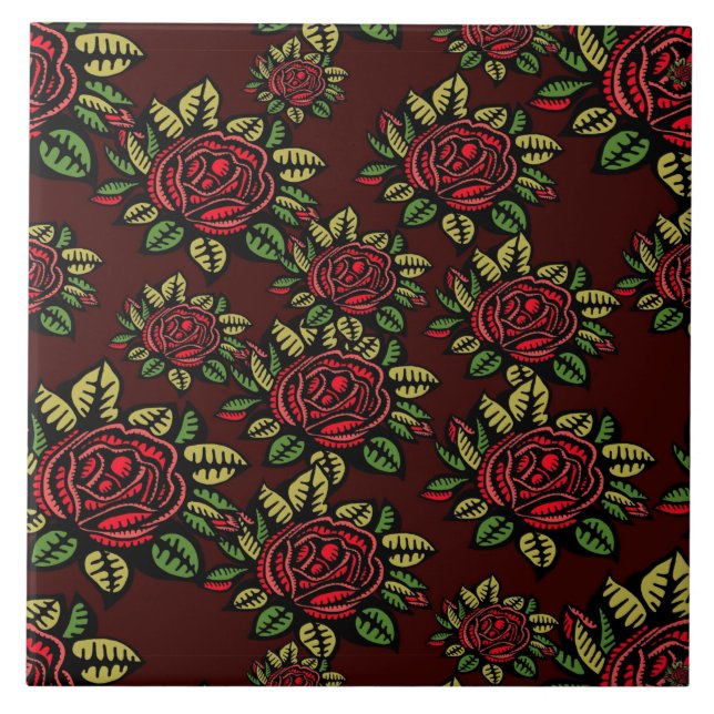 Carreau céramique Retro art roses rouges joli (Devant)