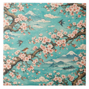 Carreau Céramique Ukiyo-e Fleur de Cerisier Sakura