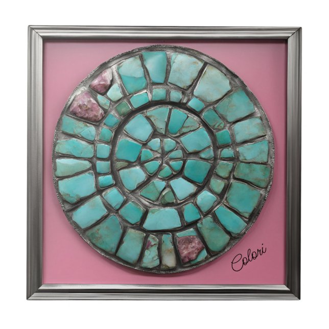 Carreau Cercle Abstrait de pierres turquoise et roses (Devant)