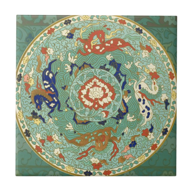 Carreau Cercle chinois antique bleu vert (Devant)