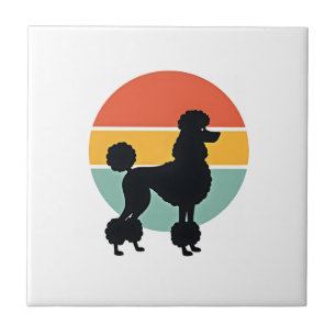 Carreau Cercle de silhouette de chien rétro coucher de sol