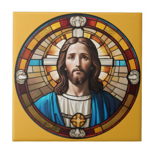 Carreau Cercle en verre tendu Jésus-Christ Circulaire Faux