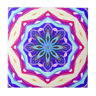 Carreau cercle mandala bleu/rose/violet