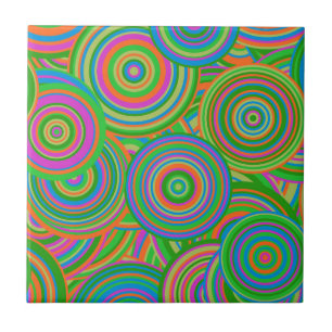 Carreau Cercles abstraits de style rétro, vert et orange-r