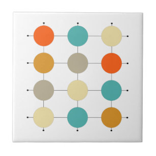 Carreau Cercles De Crème Turquoise Orange Mi-Siècle