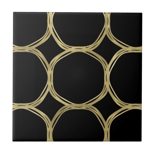 Carreau Cercles d'or & Elegant Black Glam Chic Moderne (Devant)