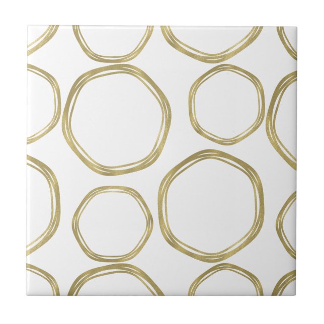 Carreau Cercles D'Or Sur Blanc Moderne (Devant)