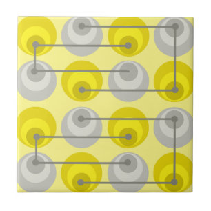 Carreau Cercles du milieu du siècle gris jaune