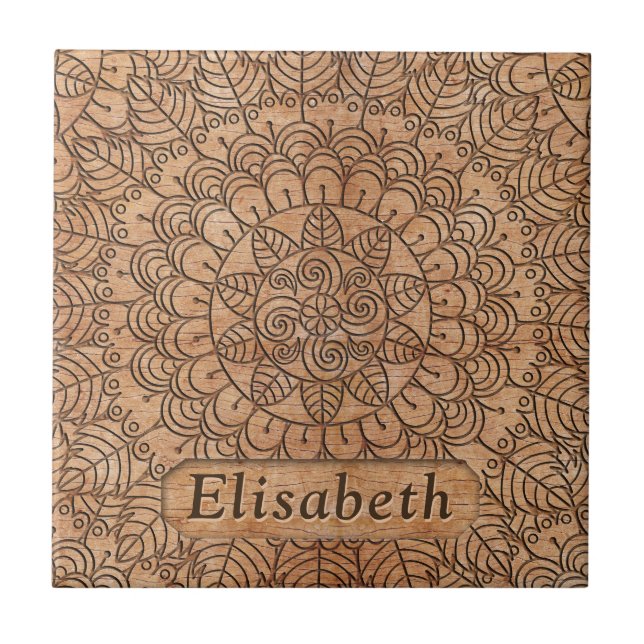 Carreau Cercles floraux en bois sculpté Mandala Personnali (Devant)