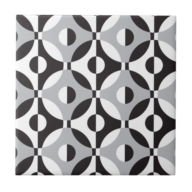Carreau Cercles géométriques de noir, blancs et gris (Devant)