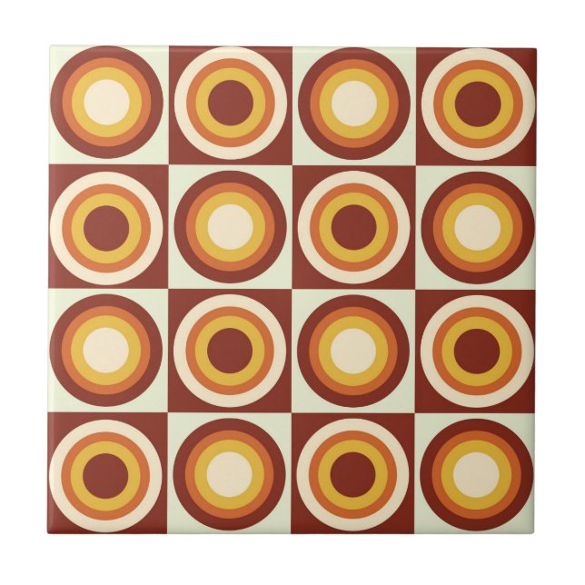 Carreau Cercles jaunes orange du milieu du siècle sur carr (Devant)