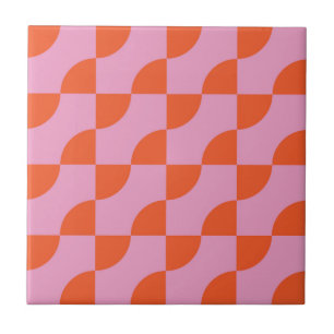 Carreau Cercles semi-abstraits orange du milieu du siècle 