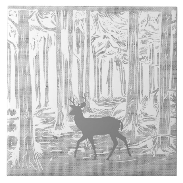 Carreau Cerf dans les nuances forestières des arbres gris (Devant)