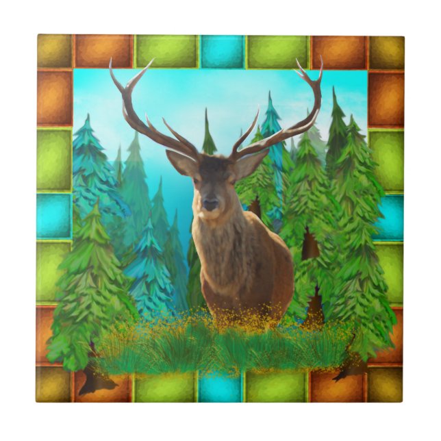 Carreau Cerf sauvage avec grand Antlers Carrelage céramiqu (Devant)