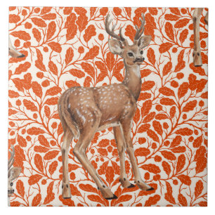 Carreau Cerf sur le motif damassé de chêne décoratif en or