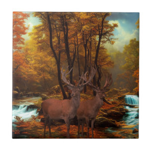 Carreau Cerfs Par Un Flux De Bois