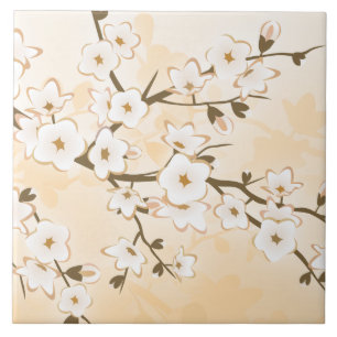 Carreau Cerise Fleur Beige Crème Florale Asie