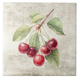 Carreau Cerises Aquarelle Rustique