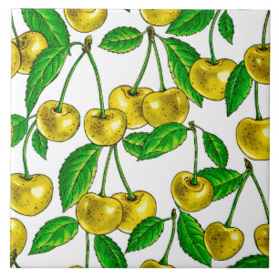 Carreau Cerises jaunes sur blanc