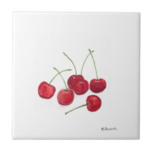 Carreau Cerises rouges fruit aquarelle foodie végane nourr