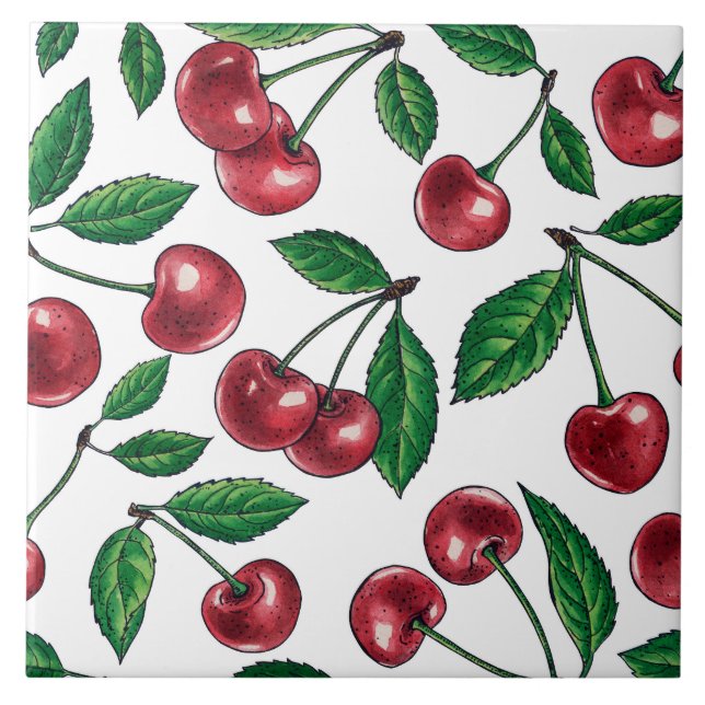 Carreau Cerises rouges sur blanc (Devant)