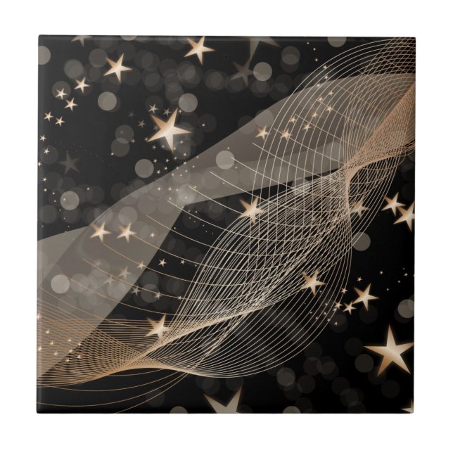 Carreau Chaînes d'étoiles magiques brillantes en or et lum (Devant)