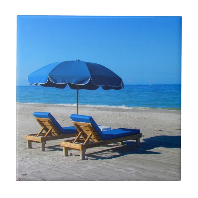 Carreau Chaises longues de parapluie de plage (Devant)