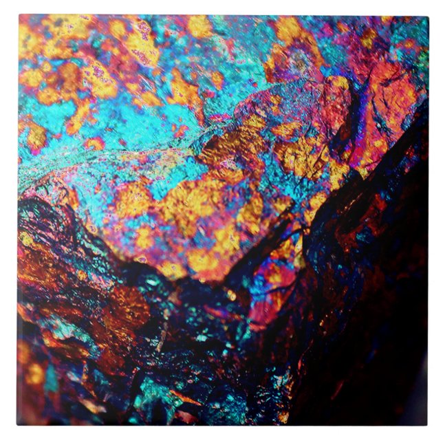 Carreau Chalcopyrite minérale pierre noir bleu or (Devant)