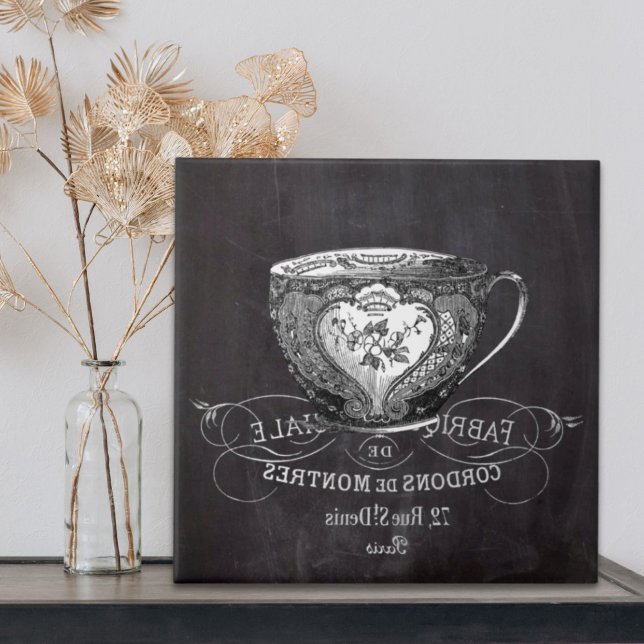 Carreau Chalkboard Alice à Wonderland tea party teacup (Chalkboard Alice in Wonderland tea party teacup Tile)
