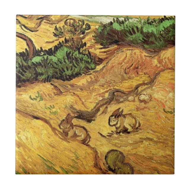 Carreau Champ avec deux lapins par Vincent van Gogh (Devant)