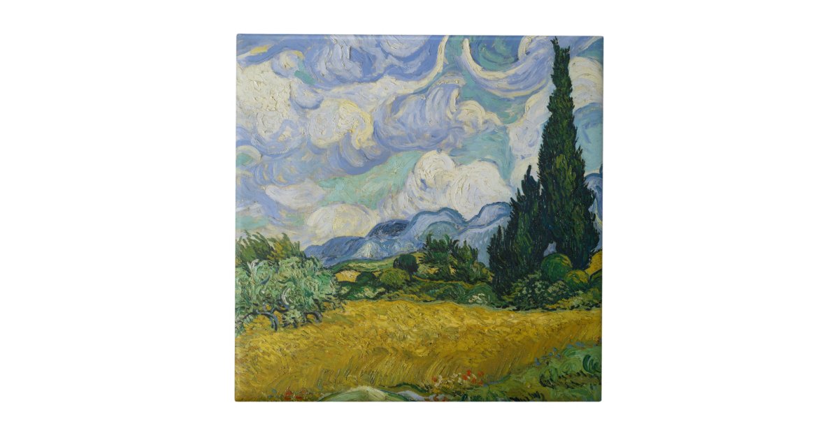 Carreau Champ De Ble Avec Des Cypres Par Vincent Van Gogh Zazzle Ca