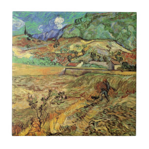 Carreau Champ de blé clos avec paysan par Vincent van Gogh