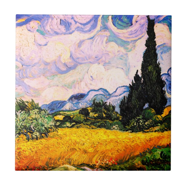 Carreau Champ de blé de Vincent Van Gogh avec Cyprès   (Devant)