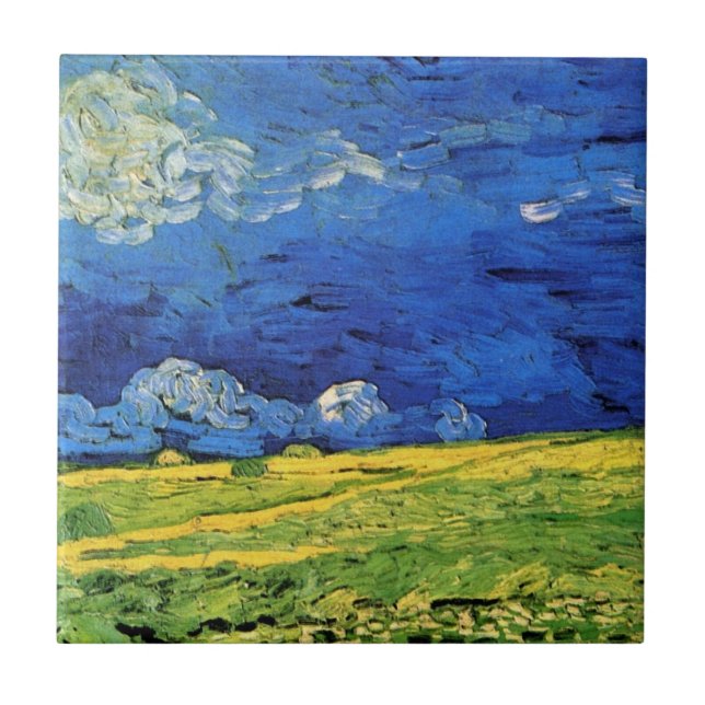 Carreau Champ de blé sous ciel nuageux par Vincent van Gog (Devant)