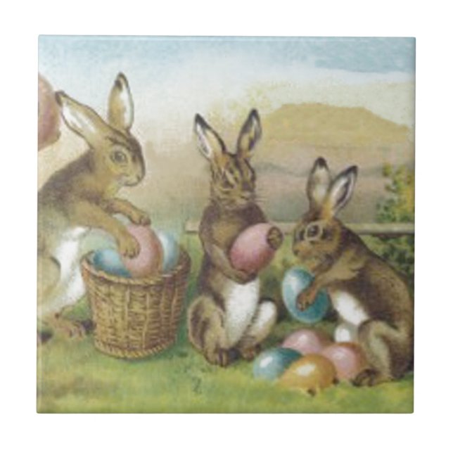 Carreau Champ d'oeufs peints couleur lapin de Pâques (Devant)