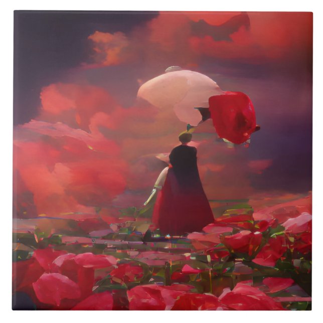 Carreau Champ Rose Imaginaire sous le ciel (Devant)