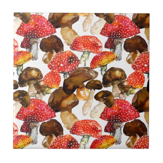 Carreau Champignons d'aquarelle motif de chute (Devant)