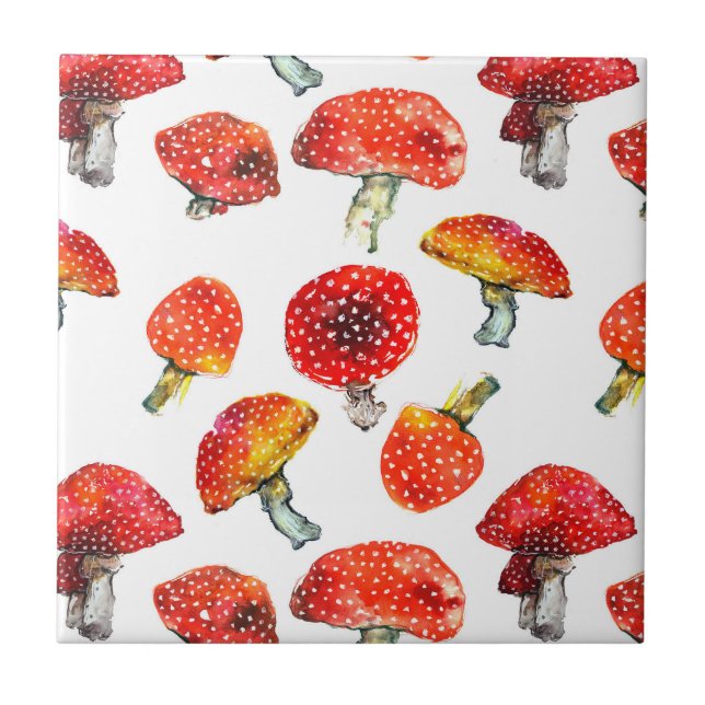 Carreau Champignons d'aquarelle motif de chute (Devant)