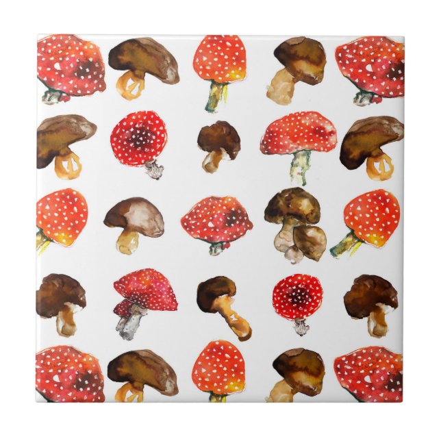 Carreau Champignons d'aquarelle motif de chute (Devant)