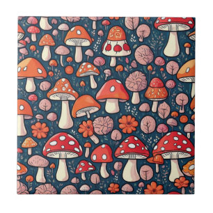 Carreau Champignons fleuris rouges mignons dans un décor v