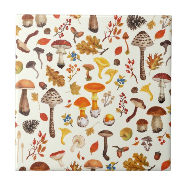Carreau Champignons sauvages sur blanc (Devant)