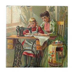 Carreau Chanteur machine à coudre "La première leçon" Vint