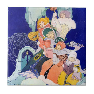 Carreau Chanteurs de Noël vintage sous les étoiles
