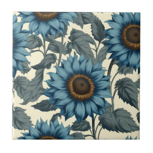 Carreau Charmant tournesols bleus vintage