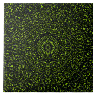 Carreau Chartreuse sur le Mandala noir médaillon de kaléid