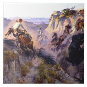 Carreau "Chasseurs de chevaux sauvages" par Charles M Russ