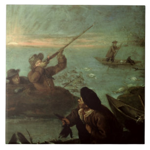 Carreau Chasseurs tirant aux canards (huile sur la toile)